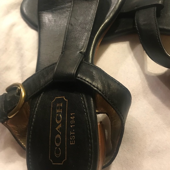 Black coach flat sandals. - Picture 3 of 5